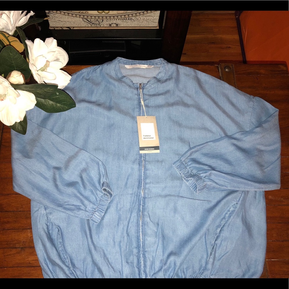 Zara Lightweight Denim Bomber Sz XS